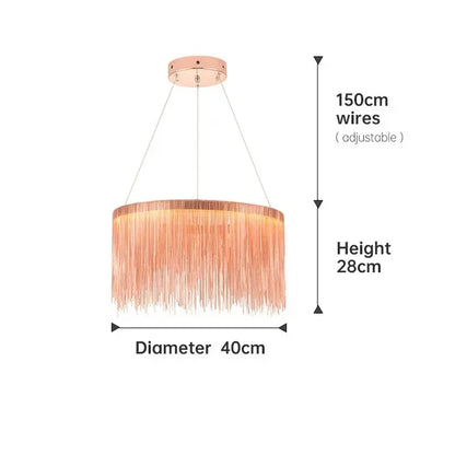 Tassel chain chandelier with warm white light for a villa lounge
