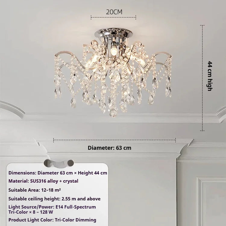 Flush mount crystal chandelier with white 6000K light output