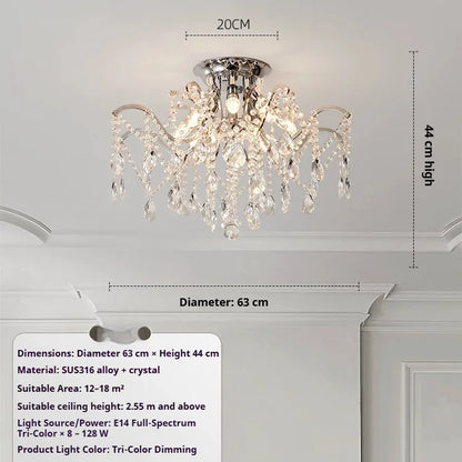 Flush mount crystal chandelier with white 6000K light output