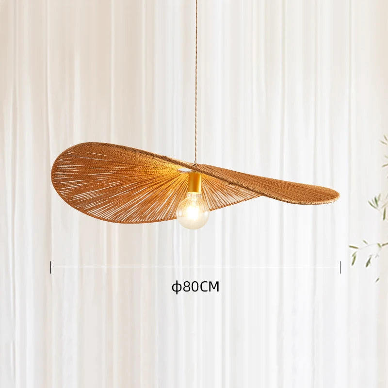 Bamboo chandelier shade with variation in weave and natural tone