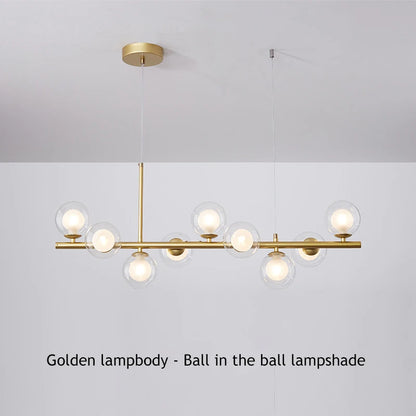 Cognac glass bead detail on a black brushed nickel chandelier bar