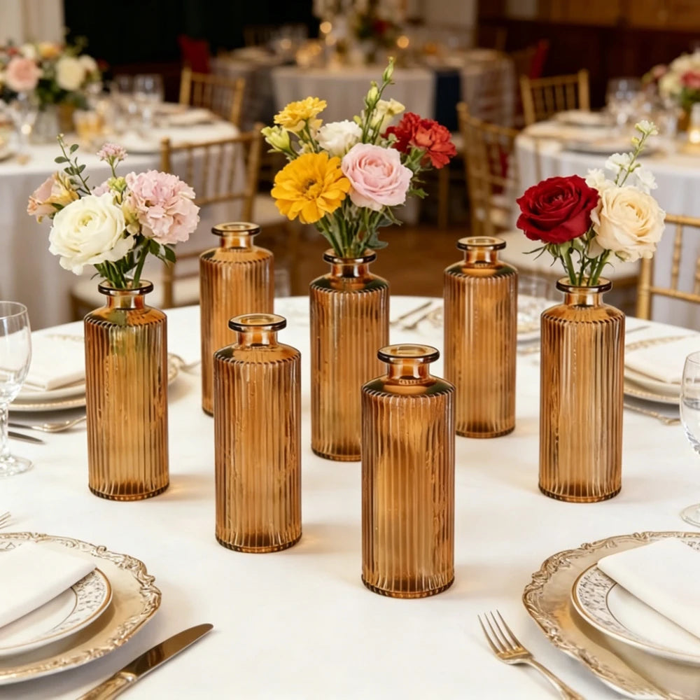 Retro mini glass bud vase set for hydroponic wedding table décor