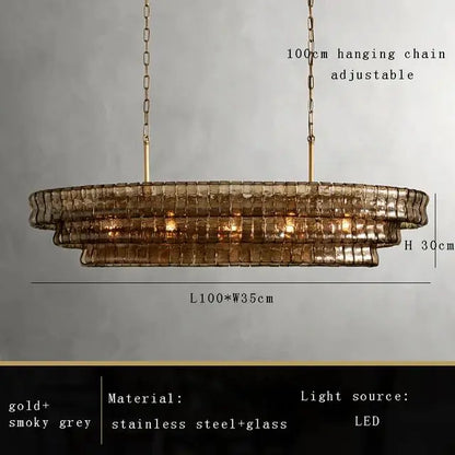 Clear glass shade detail on a gold finished chandelier arm
