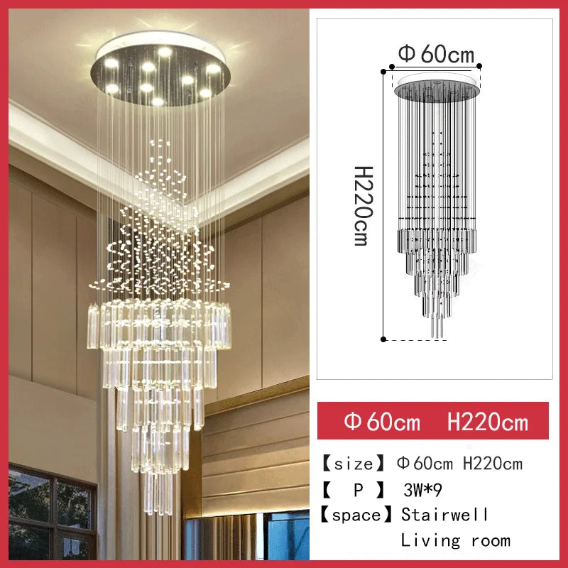 Crystal chandelier, 31.5 in across and 102.4 in long, for a villa