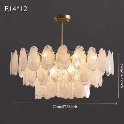 Non dimmable tiered chandelier with six E14 bulbs on an aluminium frame