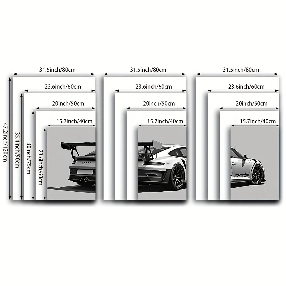 Sports Car GT3 Supercar 3-Piece Framed Canvas Set