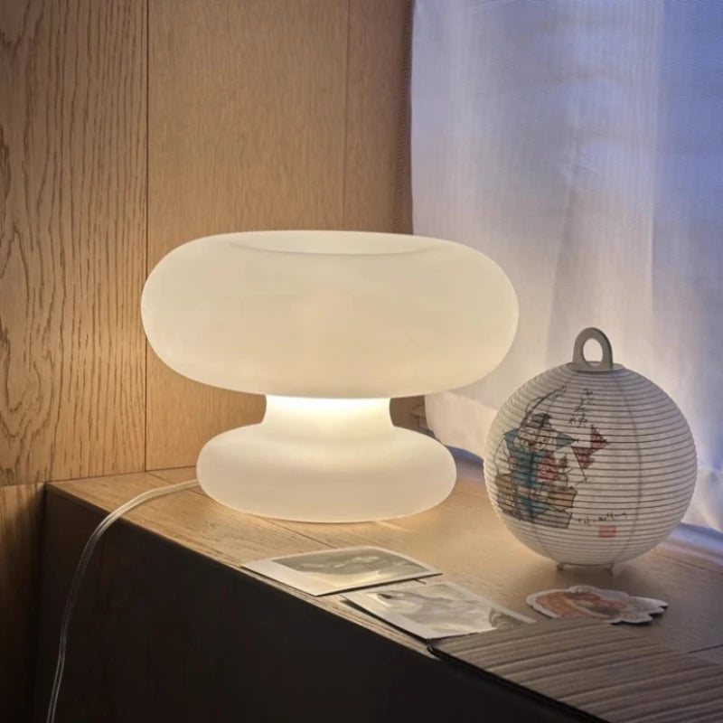 Top-down view of Art Deco glass table lamp shade showing light output and glass texture