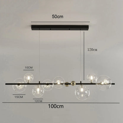 Glass shade linear chandelier measuring 47.2 in high, height adjustable