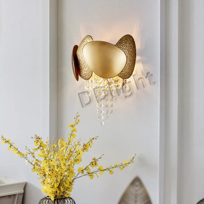 Gold stainless steel chandelier with vertical crystal tassel strands
