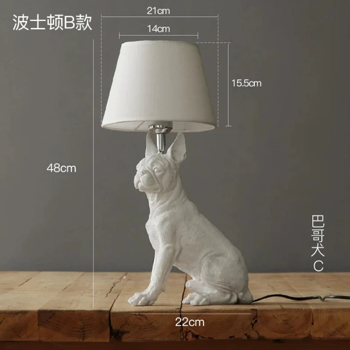 White ceramic dog lamp AU plug variant side profile view