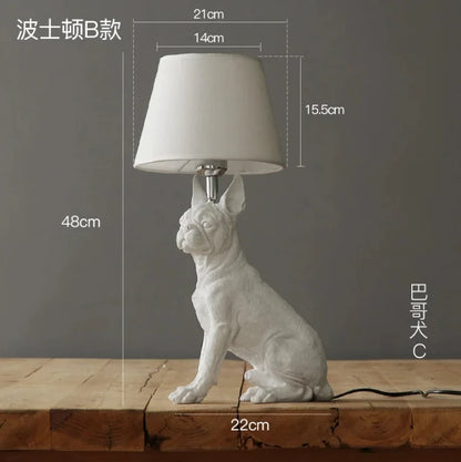 White ceramic dog lamp AU plug variant side profile view