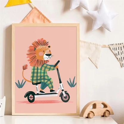 Cute Skateboard Animals Kids Canvas Wall Art Print
