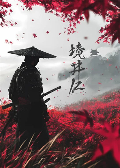 Japanese Samurai Warrior Abstract Canvas Wall Art