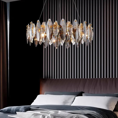 Round crystal chandelier at 23.6 in diameter with E14 LED bulbs