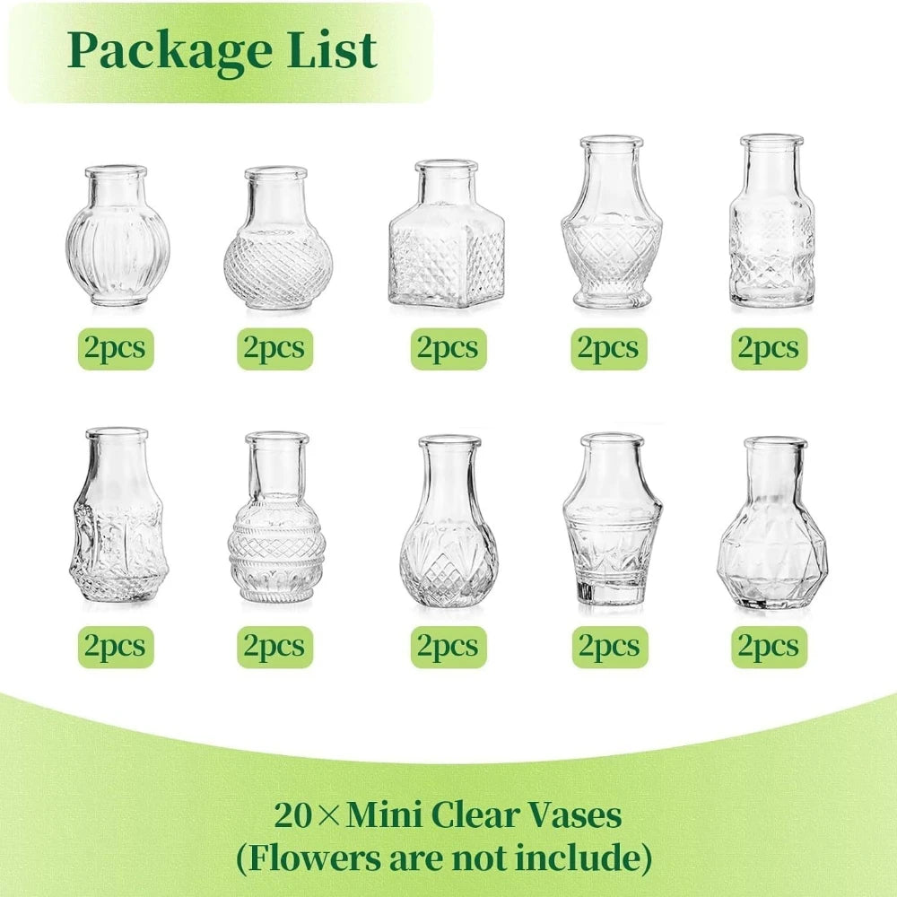 Ten-piece clear retro relief glass vase set on white background display