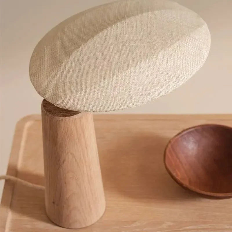 Wabi-sabi Japanese solid wood table lamp in brown with warm white light