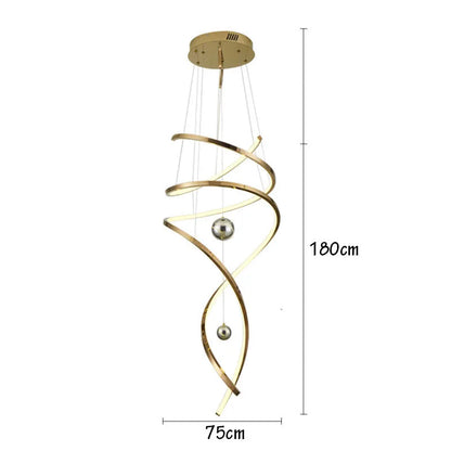 Geometric frame structure of an iron and stainless steel staircase chandelier