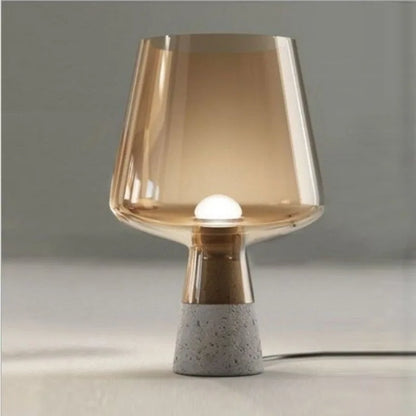Close-up of amber glass lampshade with frosted diffusion effect