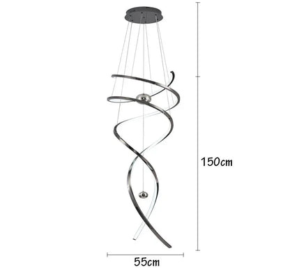 Stainless steel staircase chandelier with layered open geometric frames