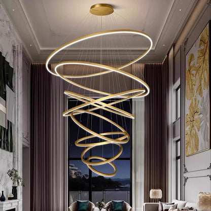 Tiered ring crystal chandelier with concentric acrylic rings on an iron frame