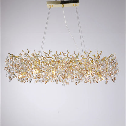 Round crystal chandelier in gold measuring 23.6 inches across, G9 LED sockets