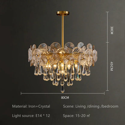 Lotus flower chandelier assembled from concentric rows of crystal petals