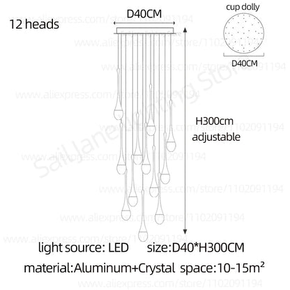 Twenty head crystal chandelier, 19.7 in across, 118.1 in drop