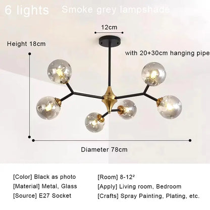 Fifteen light amber glass ball chandelier with iron arms
