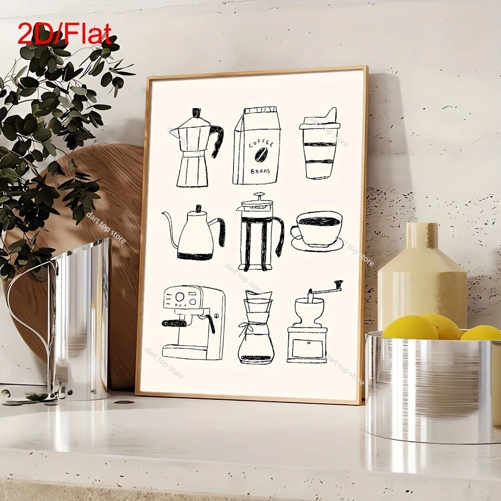 Coffee Lover Cartoon Animal Canvas Wall Art