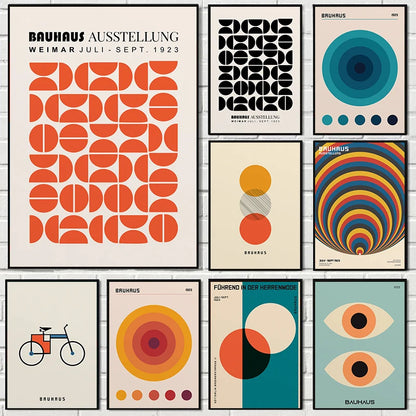 Bauhaus geometric orange sunrise bicycle canvas wall art — primary product view