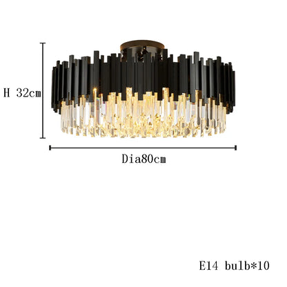 Black crystal chandelier at 31.5 in diameter with knob switch