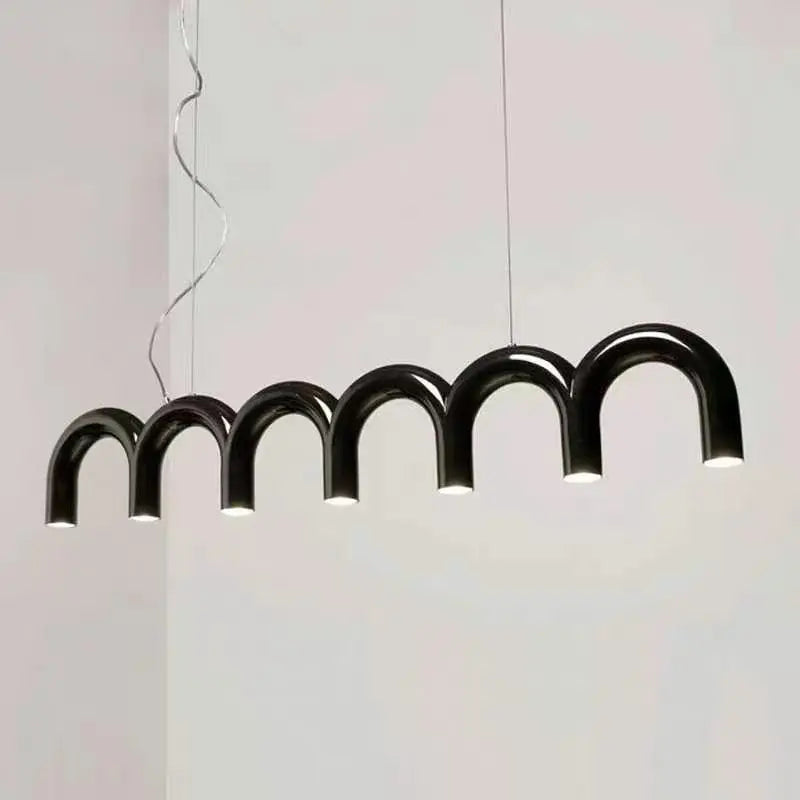 Orange arch tube chandelier measuring 125.5 centimetres long