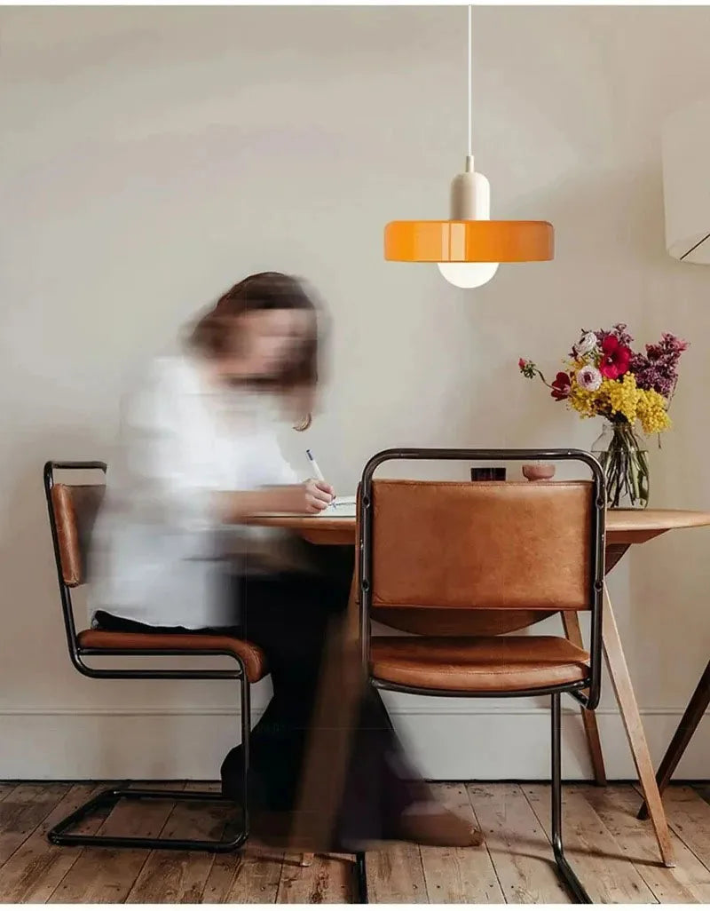White retro glass chandelier with an E27 LED bulb included