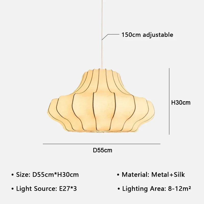 Wabi sabi silk chandelier lit in neutral 4200K E27 LED light