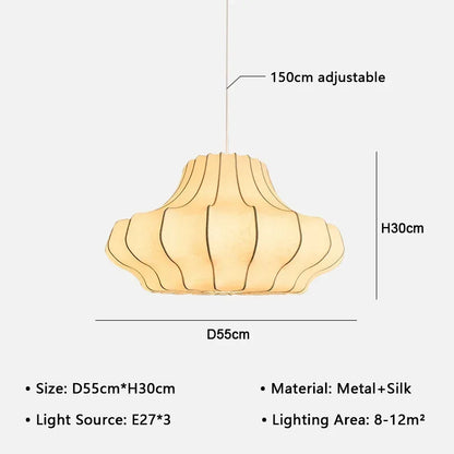 Wabi sabi silk chandelier lit in neutral 4200K E27 LED light