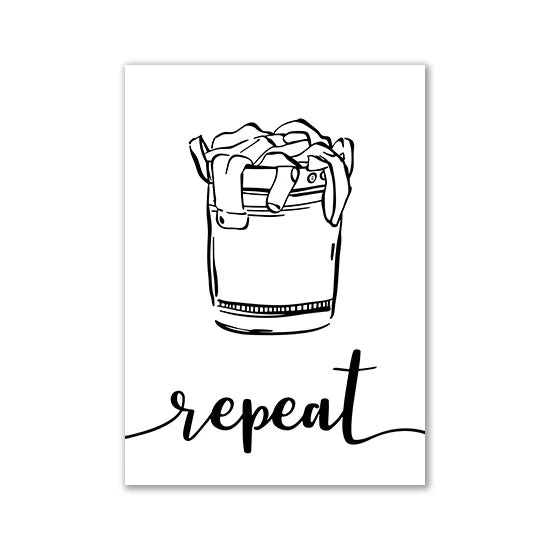 Minimalist Black White Stick Figure Laundry Canvas Art