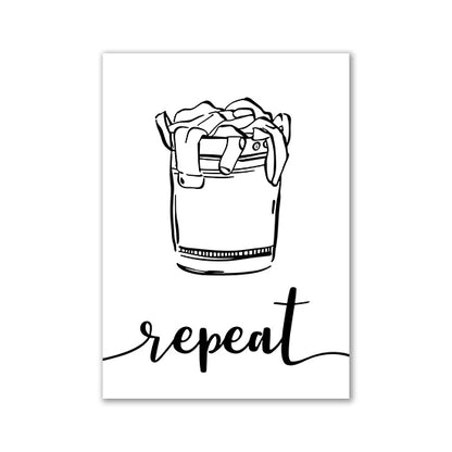 Minimalist Black White Stick Figure Laundry Canvas Art