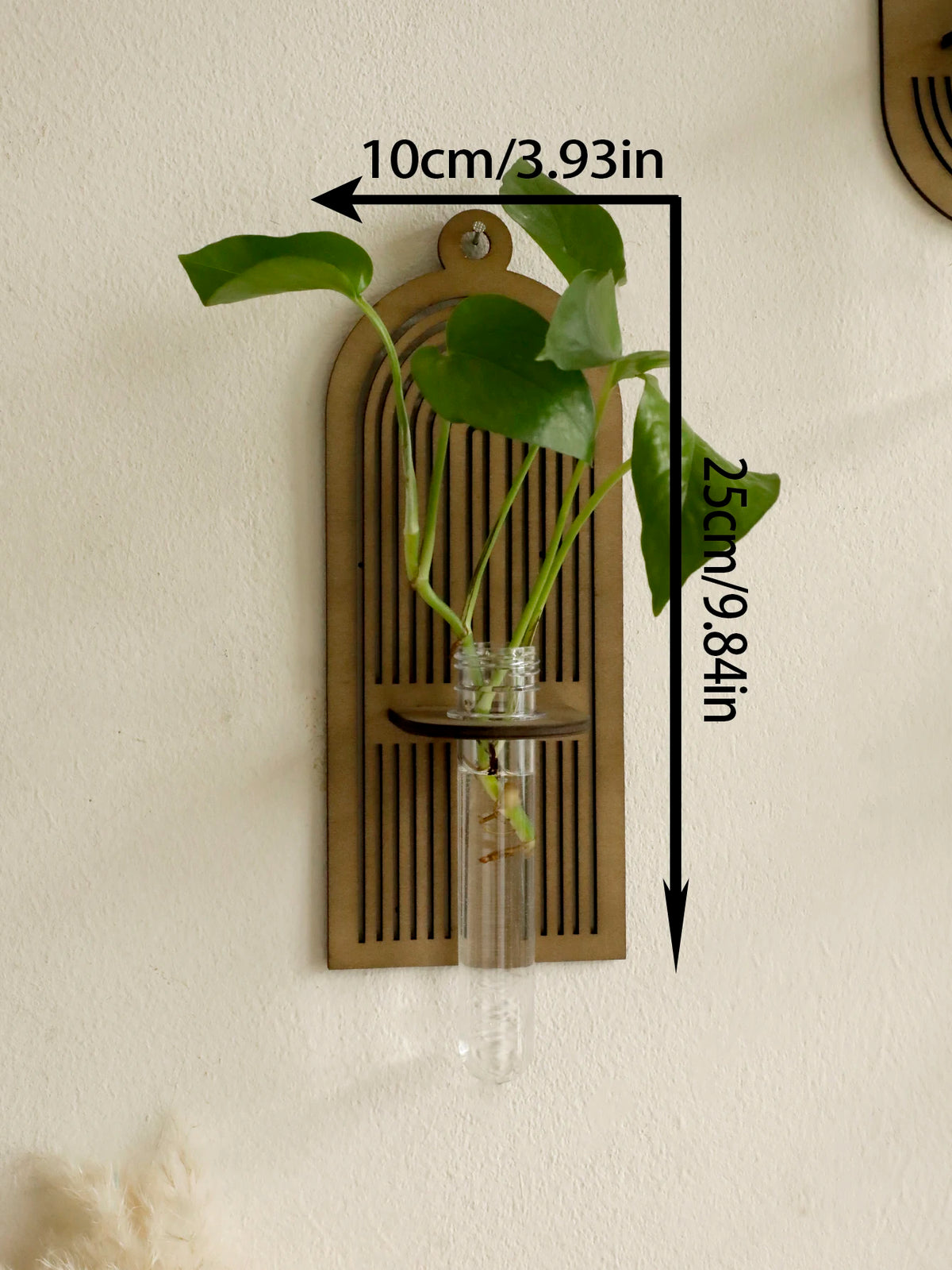 Boho wood wall vase tube plant holder for living room