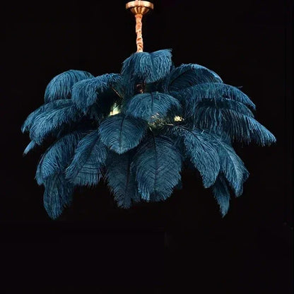 Feather chandelier in cold 6000K light with the bulb fully concealed