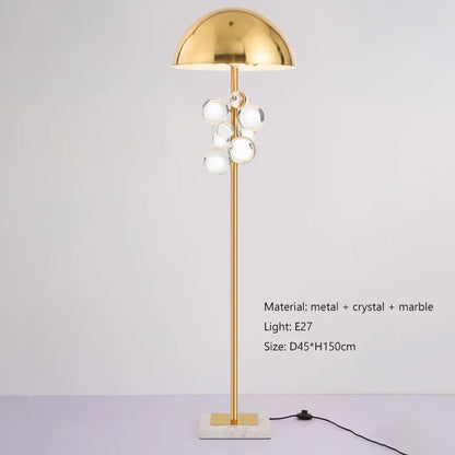Italian designer floor lamp switched on glass ball glowing white light