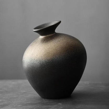 Japanese abstract terracotta vase in stone-look matte black finish