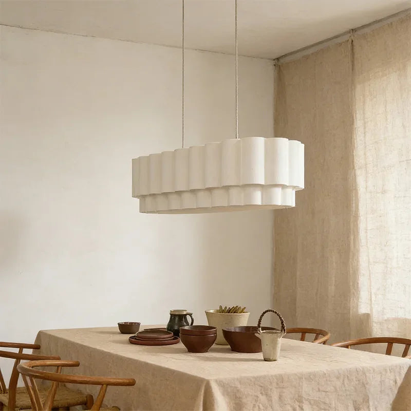 Wabi sabi fabric chandelier with warm 3000K LED light output