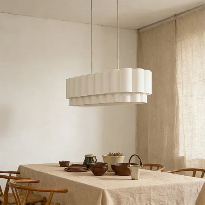 Wabi sabi fabric chandelier with warm 3000K LED light output