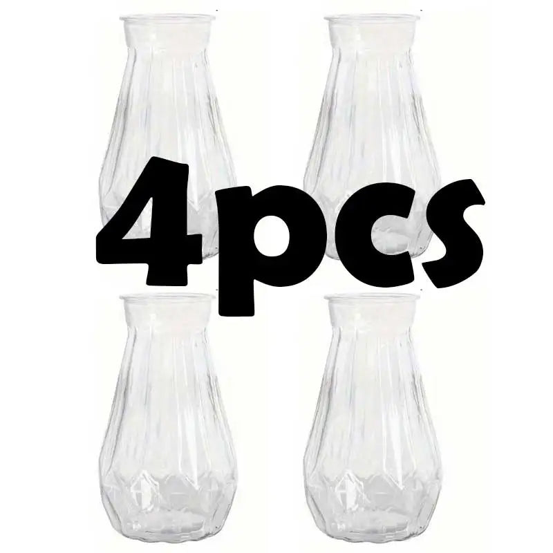 Lightweight clear plastic diamond-cut vases grouped as floral event display