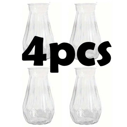 Lightweight clear plastic diamond-cut vases grouped as floral event display