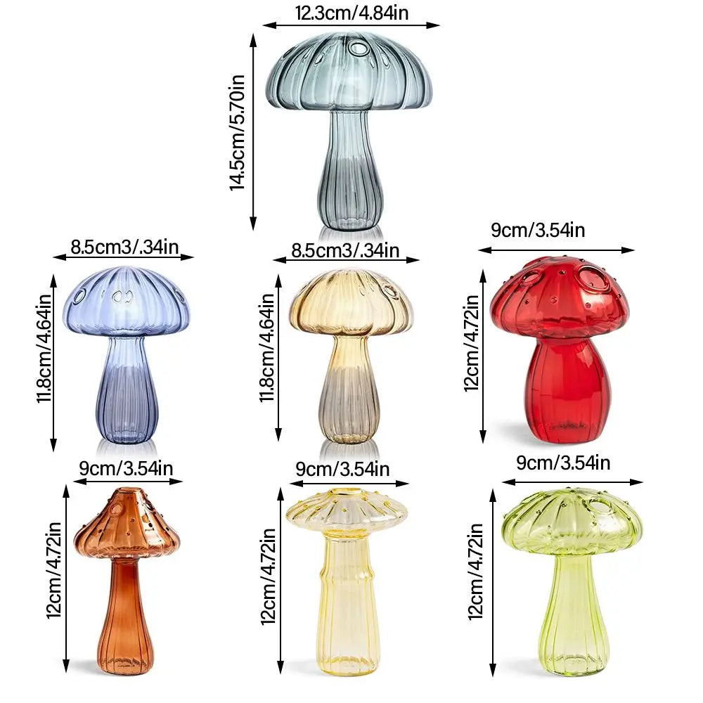 Close-up of mushroom-shaped glass vase showing transparent jelly tone quality