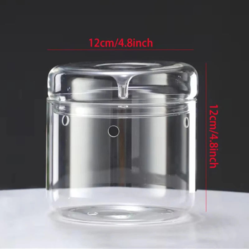 Glass terrarium with lid for bonsai micro landscape on contemporary shelf