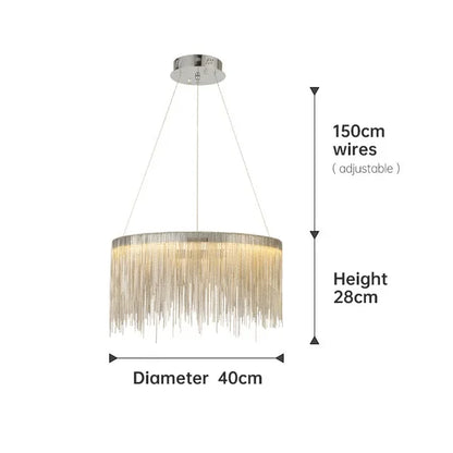 Aluminum chain chandelier, 19.7 inch round, in rose gold for a bedroom