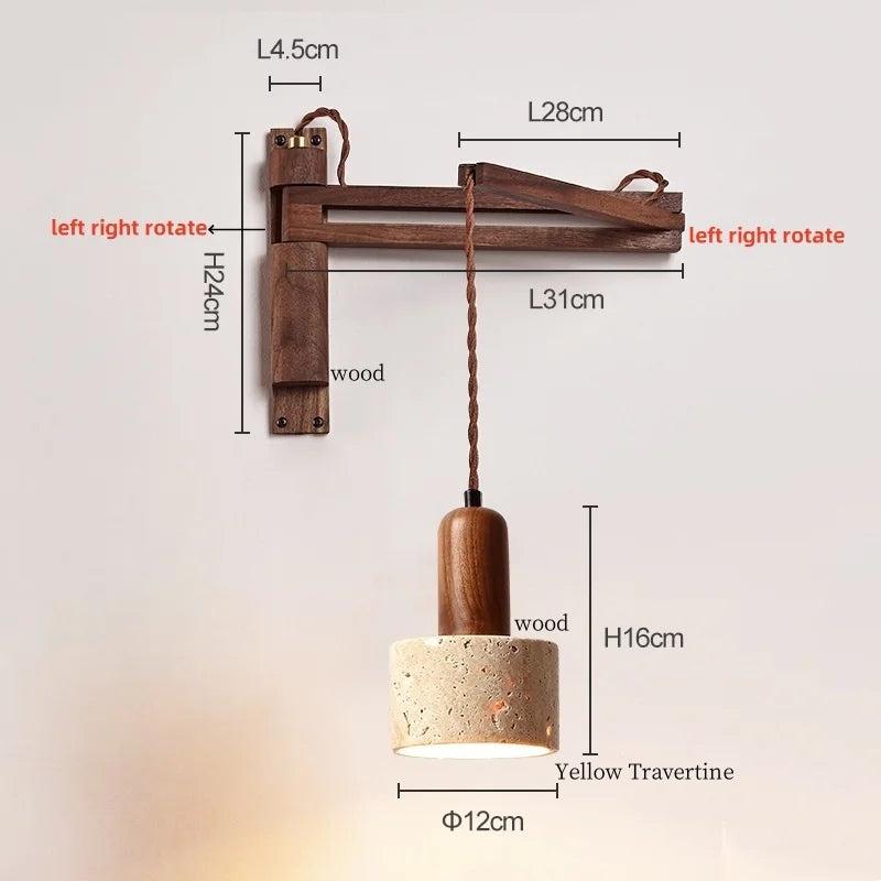 Wabi-Sabi Travertine Swing Arm Wall Sconce