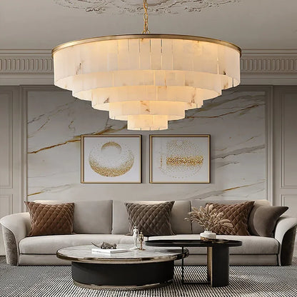 Natural marble luxury chandelier on a polished stainless steel frame